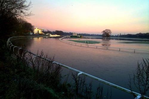 A flooded Worcester Racecourse