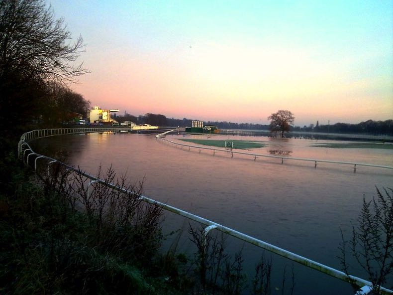 A flooded Worcester Racecourse
