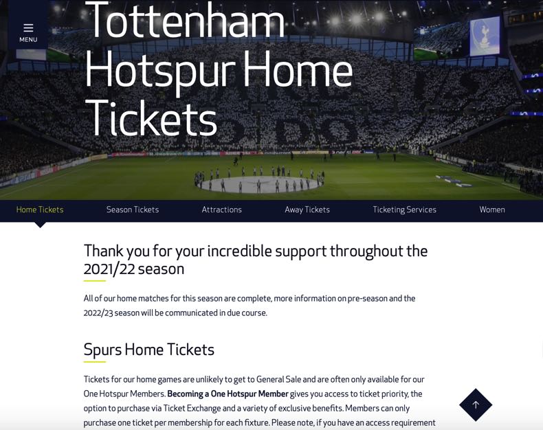 Tottenham Hotspur ticket website