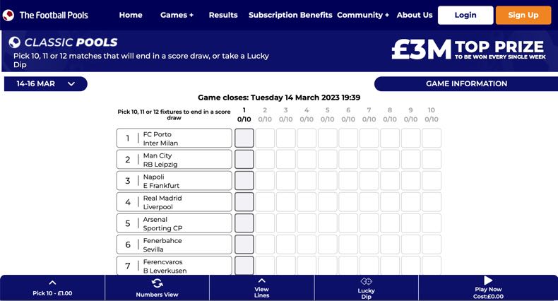 Football pools screenshot